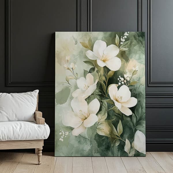 Blomsterbuket på grøn baggrund Blomsterbuket på grøn baggrund, 50x70 cm, rammeløs, 230 gsm mat papir