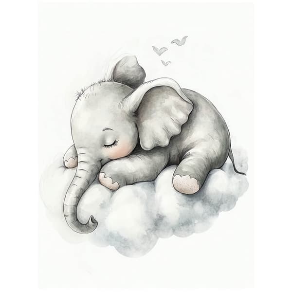 Sleepy Elephant on Cloud-plakat Sleepy Elephant on Cloud-plakat, 40x50 cm, sort aluminiumsramme, 230 gsm mat papir