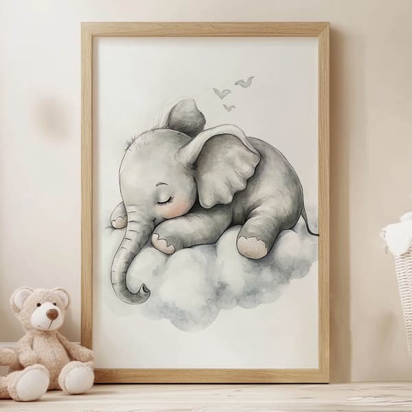 Sleepy Elephant on Cloud-plakat Sleepy Elephant on Cloud-plakat, 40x50 cm, sort aluminiumsramme, 230 gsm mat papir