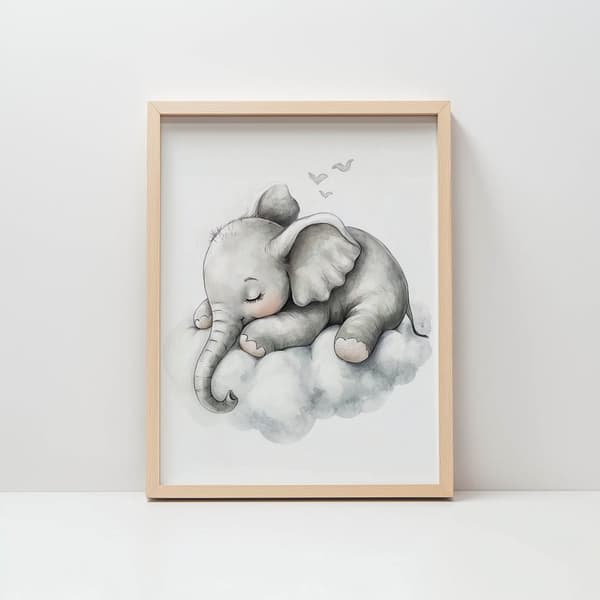 Affisch Sleepy Elephant on a Cloud Affisch Sleepy Elephant on a Cloud, 70x100 cm, oinramad, premiumduk på bår