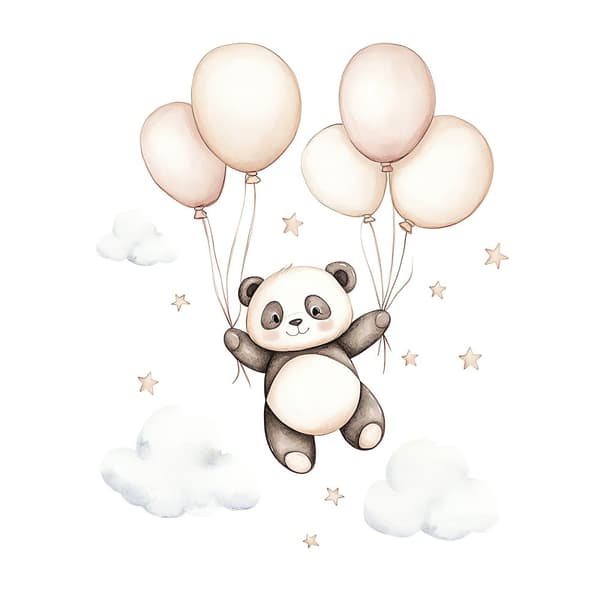 Smiling Panda with Balloons Poster Smiling Panda with Balloons Poster, 40x50 cm, rammeløs, 230 gsm mat papir