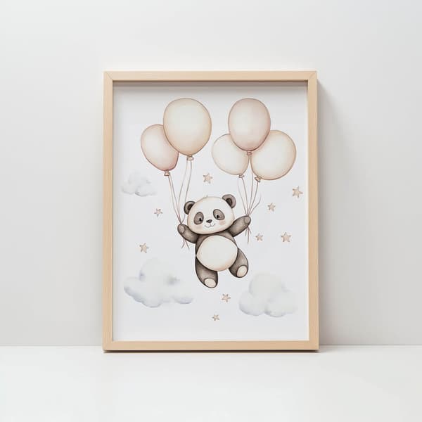 Smiling Panda with Balloons Poster Smiling Panda with Balloons Poster, 50x70 cm, guld aluminiumsramme, 230 gsm mat papir