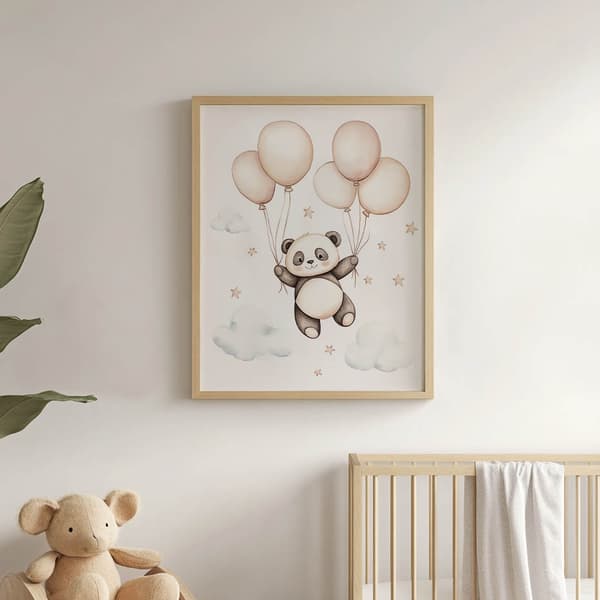 Smiling Panda with Balloons Poster Smiling Panda with Balloons Poster, 60x90 cm, svart aluminiumram, 230 gsm matt papper
