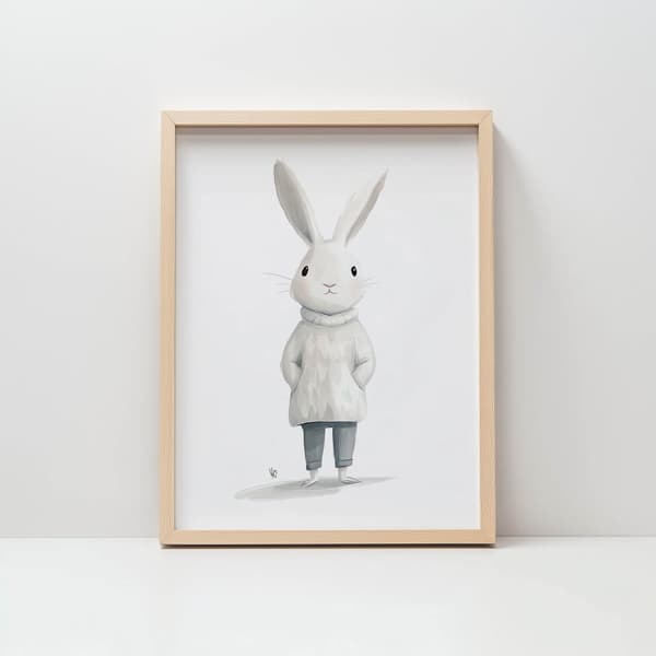 Plakat Sød kanin i en sweater Plakat Sød kanin i en sweater, 70x100 cm, guld aluminiumsramme, 230 gsm mat papir