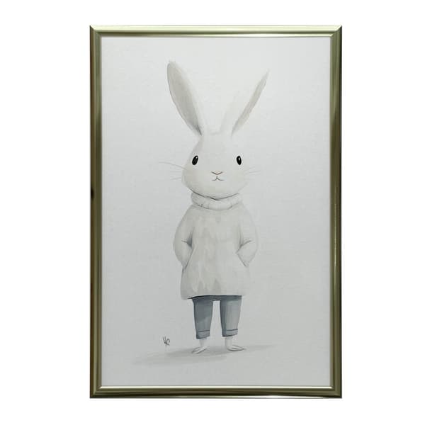 Plakat Sød kanin i en sweater Plakat Sød kanin i en sweater, 70x100 cm, guld aluminiumsramme, 230 gsm mat papir