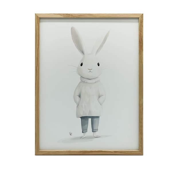 Plakat Sød kanin i en sweater Plakat Sød kanin i en sweater, 70x100 cm, guld aluminiumsramme, 230 gsm mat papir