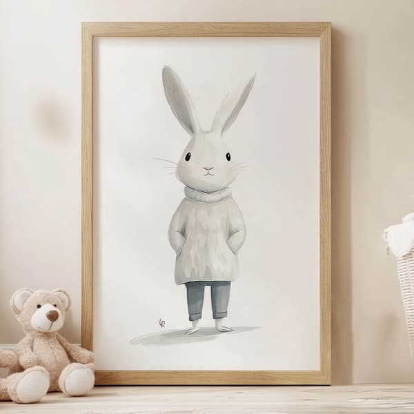 Plakat Sød kanin i en sweater Plakat Sød kanin i en sweater, 70x100 cm, rammeløs, 230 gsm mat papir