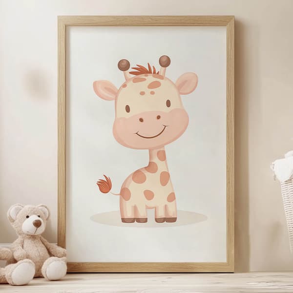 Smiling Giraffe - Plakat til børn Smiling Giraffe - Plakat til børn, 30x40 cm, guld aluminiumsramme, 230 gsm mat papir