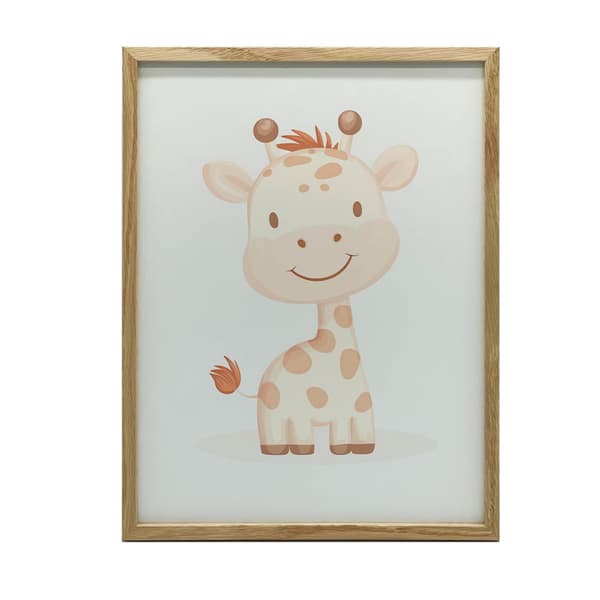Smiling Giraffe - Plakat til børn Smiling Giraffe - Plakat til børn, 30x40 cm, mørkebrun træramme, 230 gsm mat papir