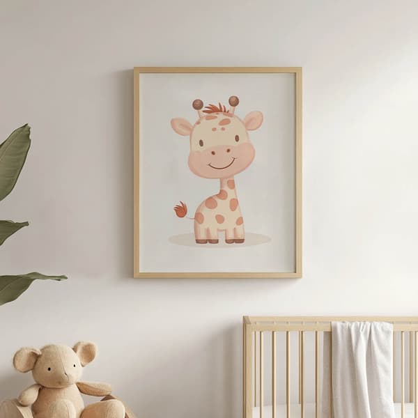 Smiling Giraffe - Plakat til børn Smiling Giraffe - Plakat til børn, 40x50 cm, sort aluminiumsramme, 230 gsm mat papir