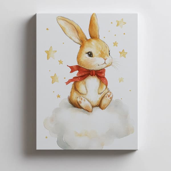 Plakat Sød kanin på en sky Plakat Sød kanin på en sky, 30x40 cm, sort aluminiumsramme, 230 gsm mat papir