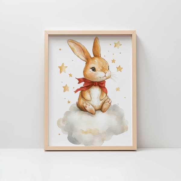 Plakat Sød kanin på en sky Plakat Sød kanin på en sky, 30x40 cm, sort aluminiumsramme, 230 gsm mat papir