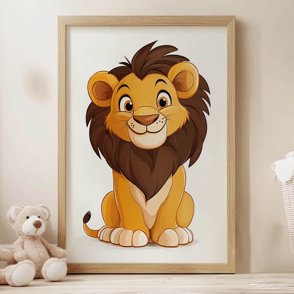 Smiling Lion Poster Smiling Lion Poster, 50x70 cm, lys egetræsramme, 230 gsm mat papir