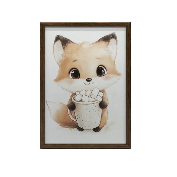 Plakat Bedårende ræv med varm chokolade Plakat Bedårende ræv med varm chokolade, 50x70 cm, uindrammet, premium lærred på båre