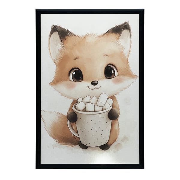Plakat Sød ræv med varm chokolade Plakat Sød ræv med varm chokolade, 70x100 cm, sort aluminiumsramme, 230 gsm mat papir