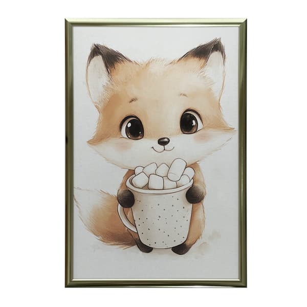 Plakat Sød ræv med varm chokolade Plakat Sød ræv med varm chokolade, 70x100 cm, sort aluminiumsramme, 230 gsm mat papir