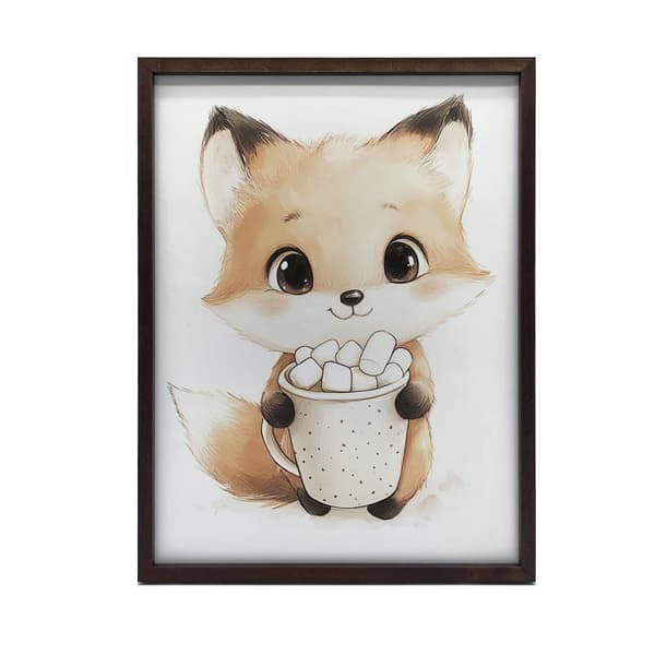 Plakat Sød ræv med varm chokolade Plakat Sød ræv med varm chokolade, 70x100 cm, sort aluminiumsramme, 230 gsm mat papir