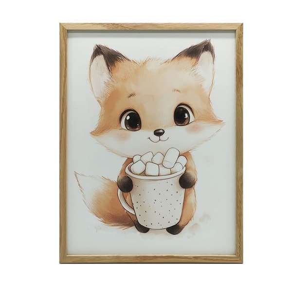 Plakat Sød ræv med varm chokolade Plakat Sød ræv med varm chokolade, 70x100 cm, sort aluminiumsramme, 230 gsm mat papir