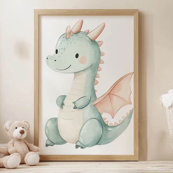 Plakat Cute Blue Dragon Plakat Cute Blue Dragon, 30x40 cm, uindrammet, premium lærred på båreramme
