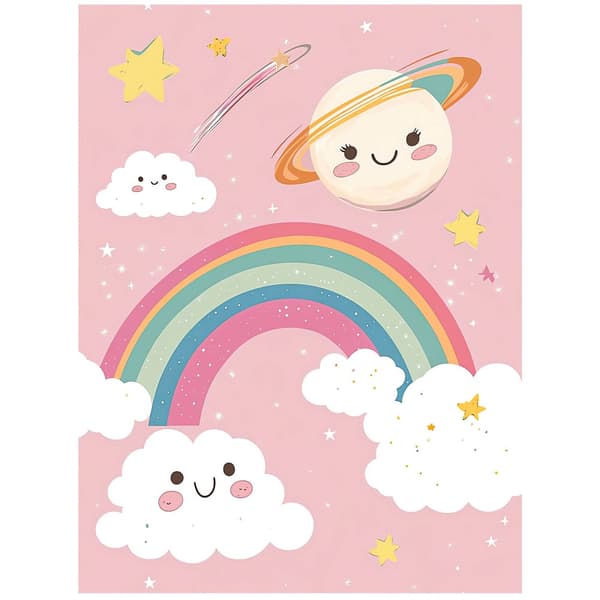 Cheerful Planet with Rainbow Poster Cheerful Planet with Rainbow Poster, 40x50 cm, sort aluminiumsramme, 230 gsm mat papir
