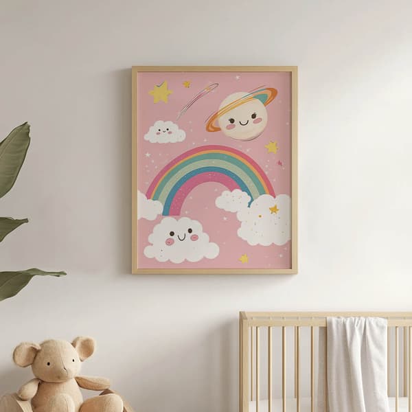 Cheerful Planet with Rainbow Poster Cheerful Planet with Rainbow Poster, 40x50 cm, sort aluminiumsramme, 230 gsm mat papir