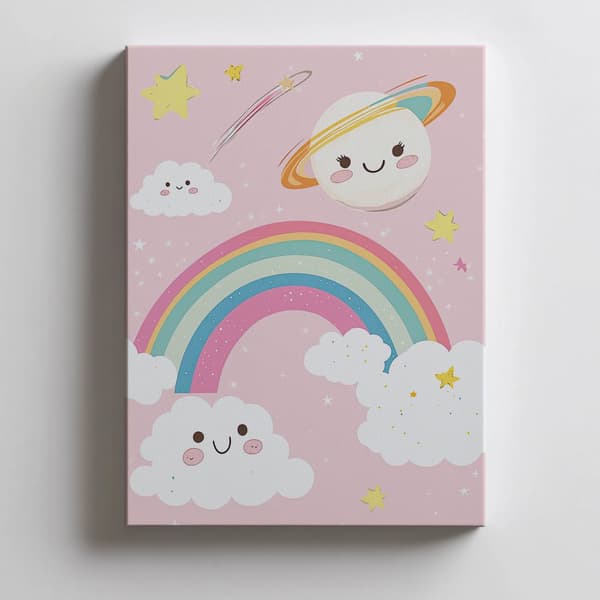 Plakat Cheerful Planet with Rainbow Plakat Cheerful Planet with Rainbow, 60x90 cm, rammeløs, 230 gsm mat papir