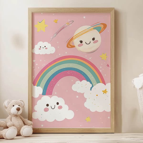 Plakat Cheerful Planet with Rainbow Plakat Cheerful Planet with Rainbow, 60x90 cm, rammeløs, 230 gsm mat papir
