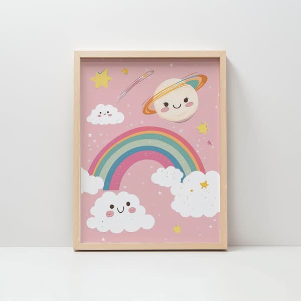 Plakat Cheerful Planet with Rainbow Plakat Cheerful Planet with Rainbow, 60x90 cm, rammeløs, 230 gsm mat papir