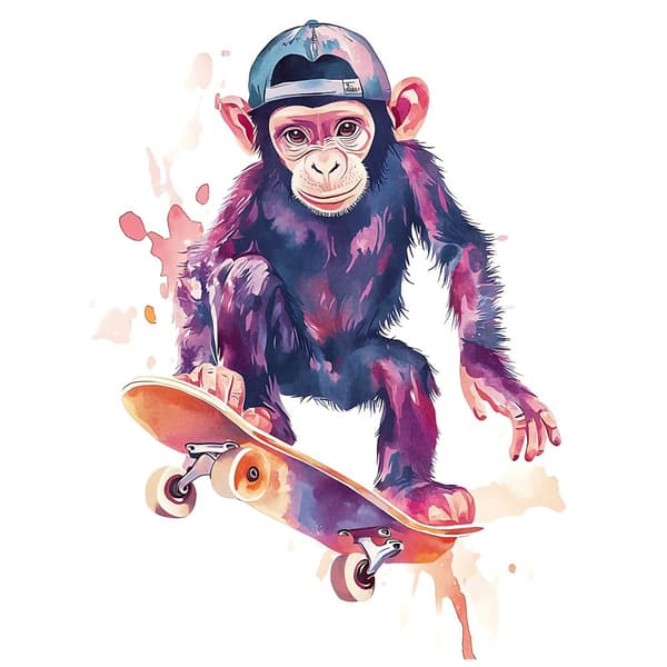 Juliste Monkey Skateboarder Juliste Monkey Skateboarder, 30x40 cm, kehystämätön, ensiluokkainen kangas paareilla