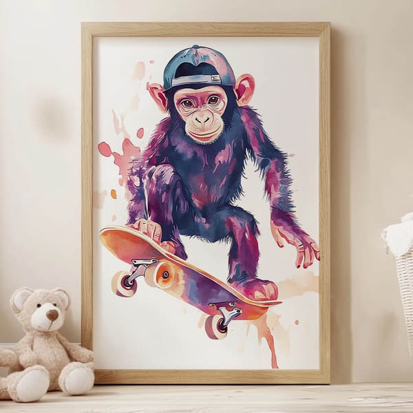 Juliste Monkey Skateboarder Juliste Monkey Skateboarder, 30x40 cm, kehystämätön, ensiluokkainen kangas paareilla