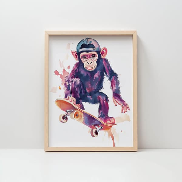 Juliste Monkey Skateboarder Juliste Monkey Skateboarder, 30x40 cm, kehystämätön, ensiluokkainen kangas paareilla