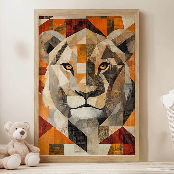 Lion in Geometry-plakat Lion in Geometry-plakat, 40x50 cm, sort aluminiumsramme, 230 gsm mat papir