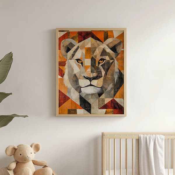 Lion in Geometry-plakat Lion in Geometry-plakat, 40x50 cm, sort aluminiumsramme, 230 gsm mat papir