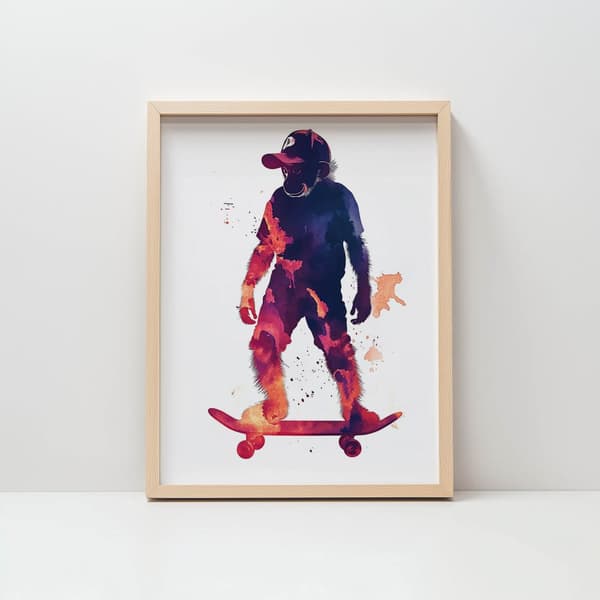 Monkey on a skateboardaffisch Monkey on a skateboardaffisch, 30x40 cm, svart aluminiumram, 230 gsm matt papper