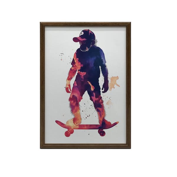 Monkey on a skateboard plakat Monkey on a skateboard plakat, 50x70 cm, guld aluminiumsramme, 230 gsm mat papir