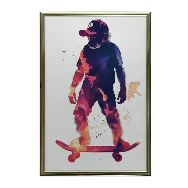 Monkey on a skateboard plakat Monkey on a skateboard plakat, 50x70 cm, guld aluminiumsramme, 230 gsm mat papir