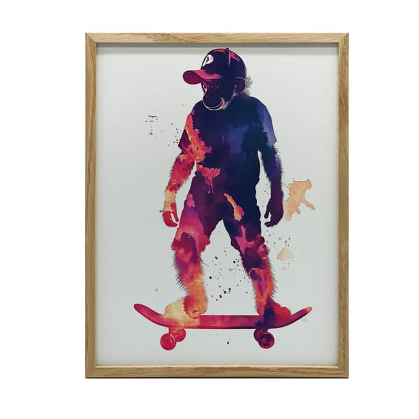 Monkey on a skateboard plakat Monkey on a skateboard plakat, 50x70 cm, guld aluminiumsramme, 230 gsm mat papir