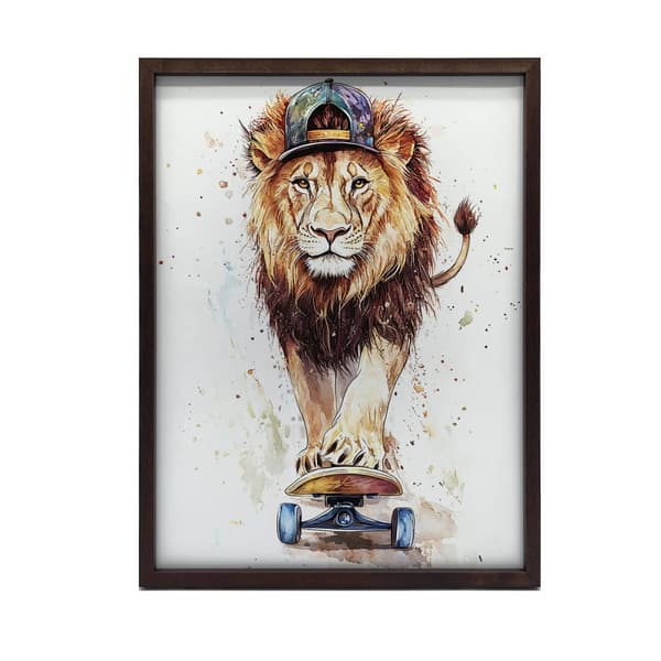 Løve på skateboard plakat Løve på skateboard plakat, 30x40 cm, guld aluminiumsramme, 230 gsm mat papir