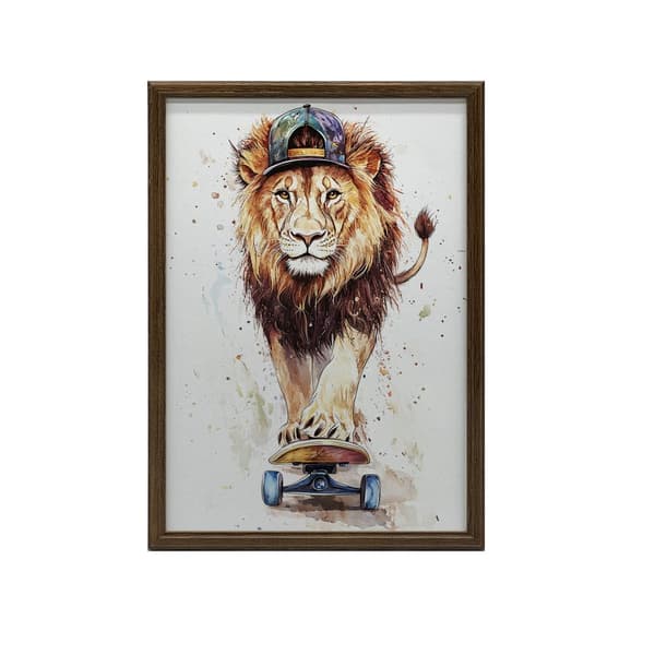 Løve på skateboard plakat Løve på skateboard plakat, 40x50 cm, sort aluminiumsramme, 230 gsm mat papir