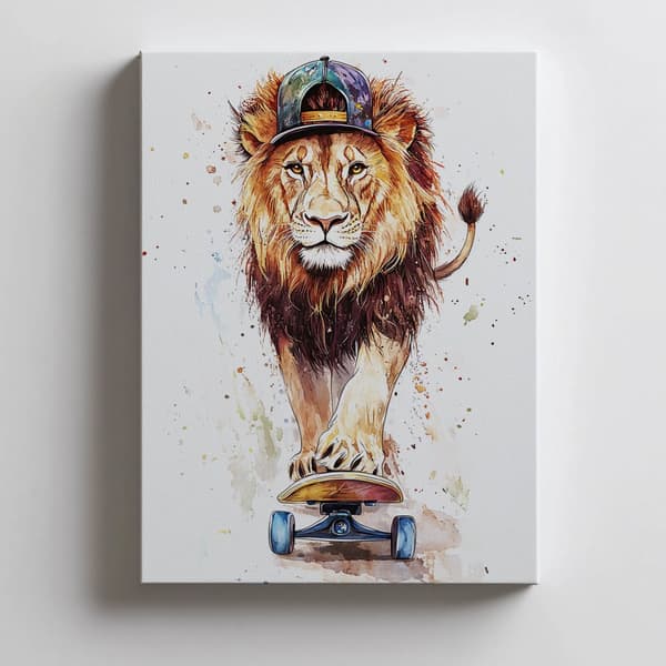Løve på skateboard plakat Løve på skateboard plakat, 40x50 cm, guld aluminiumsramme, 230 gsm mat papir