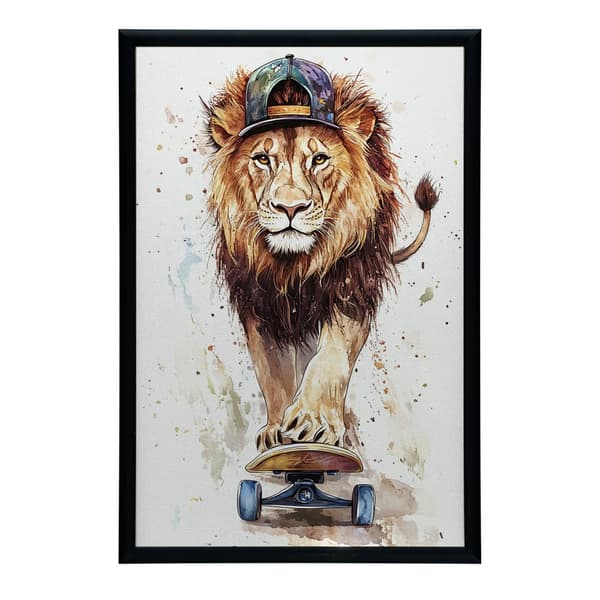 Løve på skateboard plakat Løve på skateboard plakat, 40x50 cm, guld aluminiumsramme, 230 gsm mat papir