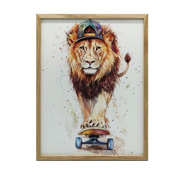 Løve på skateboard plakat Løve på skateboard plakat, 40x50 cm, guld aluminiumsramme, 230 gsm mat papir