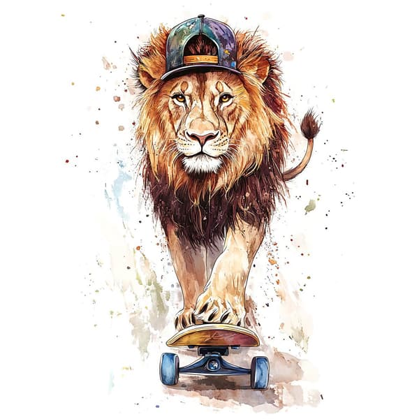 Løve på skateboard plakat Løve på skateboard plakat, 60x90 cm, uindrammet, 230 gsm mat papir