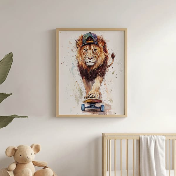 Løve på skateboard plakat Løve på skateboard plakat, 60x90 cm, uindrammet, 230 gsm mat papir