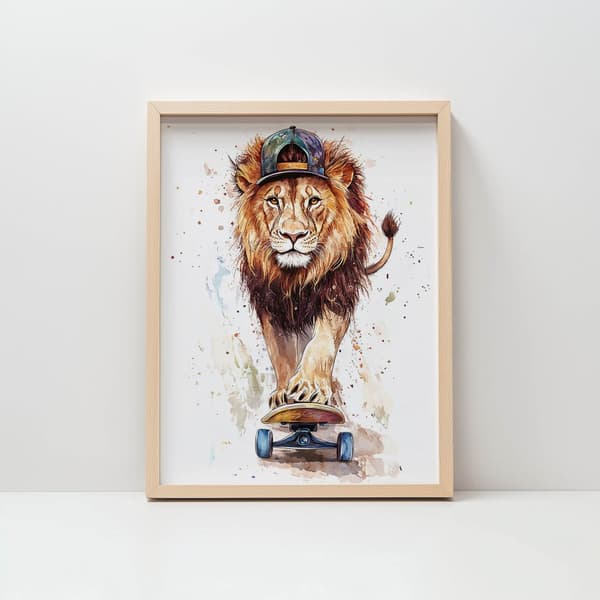 Løve på skateboard plakat Løve på skateboard plakat, 60x90 cm, uindrammet, 230 gsm mat papir