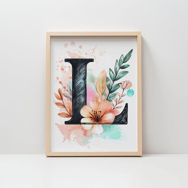 Plakatbogstav "L" i blomstersammensætning Plakatbogstav "L" i blomstersammensætning, 30x40 cm, rammeløs, 230 gsm mat papir