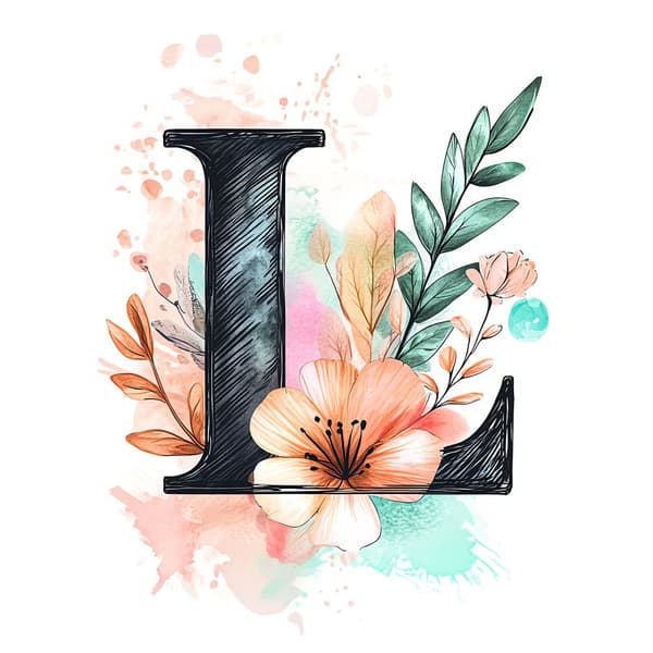 Plakatbogstav "L" i blomstersammensætning Plakatbogstav "L" i blomstersammensætning, 50x70 cm, rammeløs, 230 gsm mat papir