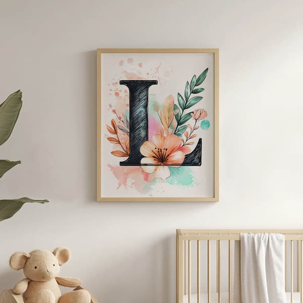 Plakatbogstav "L" i blomstersammensætning Plakatbogstav "L" i blomstersammensætning, 50x70 cm, rammeløs, 230 gsm mat papir