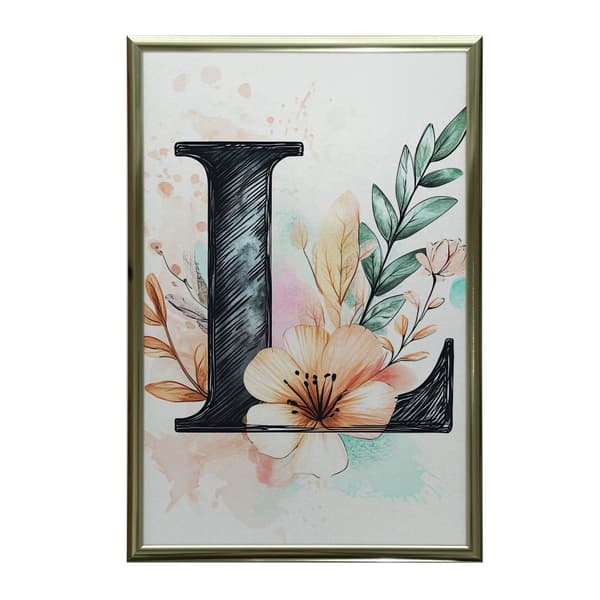Plakatbogstav "L" i blomstersammensætning Plakatbogstav "L" i blomstersammensætning, 70x100 cm, lys egetræsramme, 230 gsm mat papir