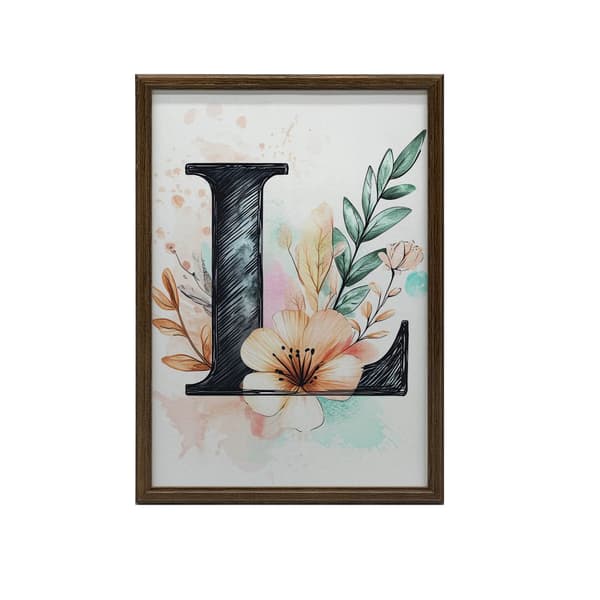 Plakatbogstav "L" i blomstersammensætning Plakatbogstav "L" i blomstersammensætning, 70x100 cm, lys egetræsramme, 230 gsm mat papir